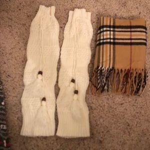 Scarf and a pair of over the boot cuffs with wood beads.